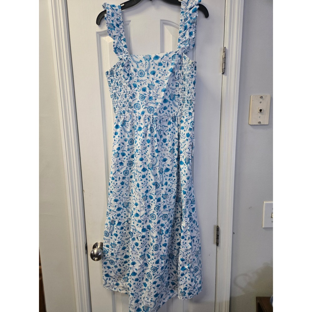 Draper James Blue Paisley Floral Smocked Midi Dress Ruffle Strap M Peasant